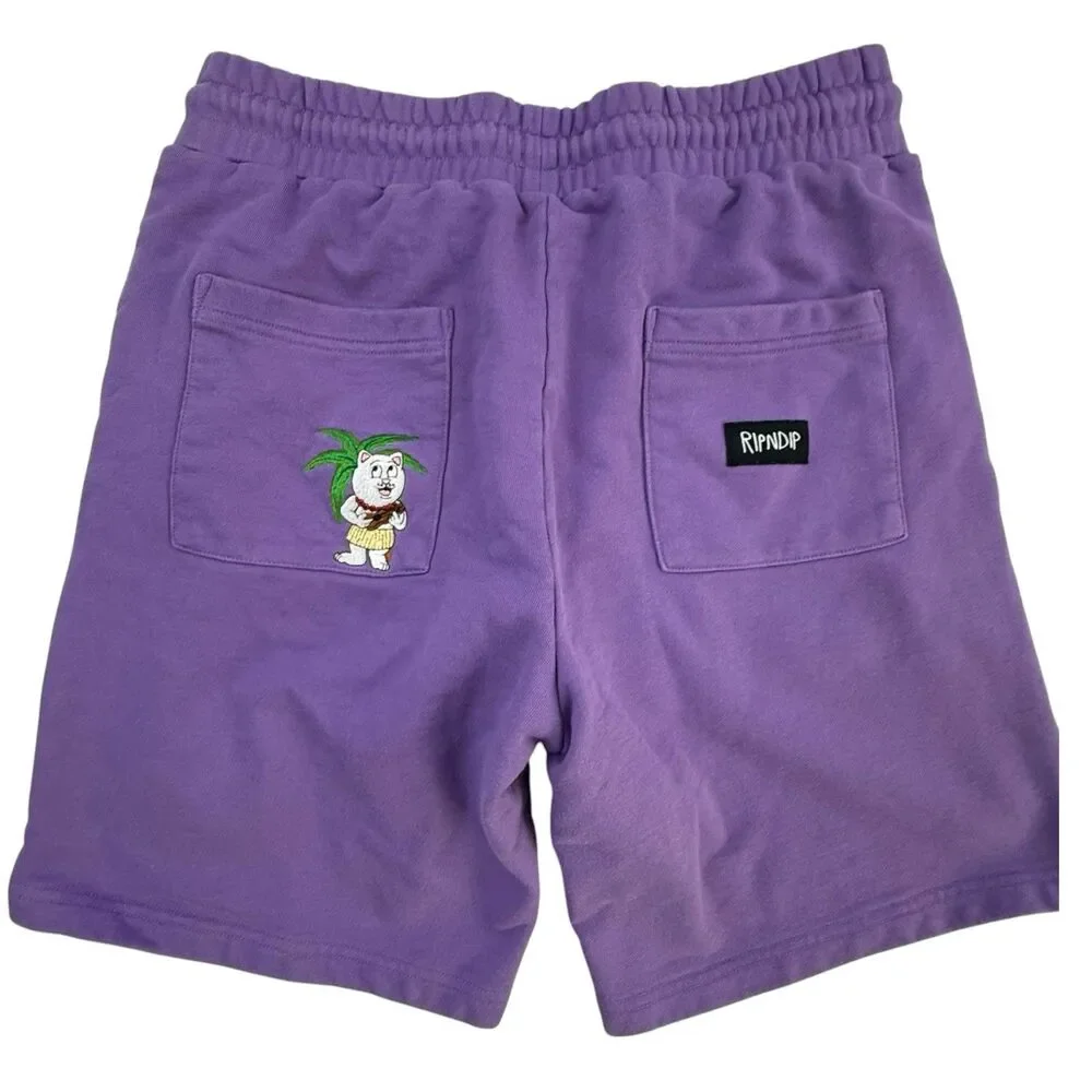 Rip N Dip Aloha Nerm Shorts Sweatshorts Men Medium Lavender Embroidered Hawaiian